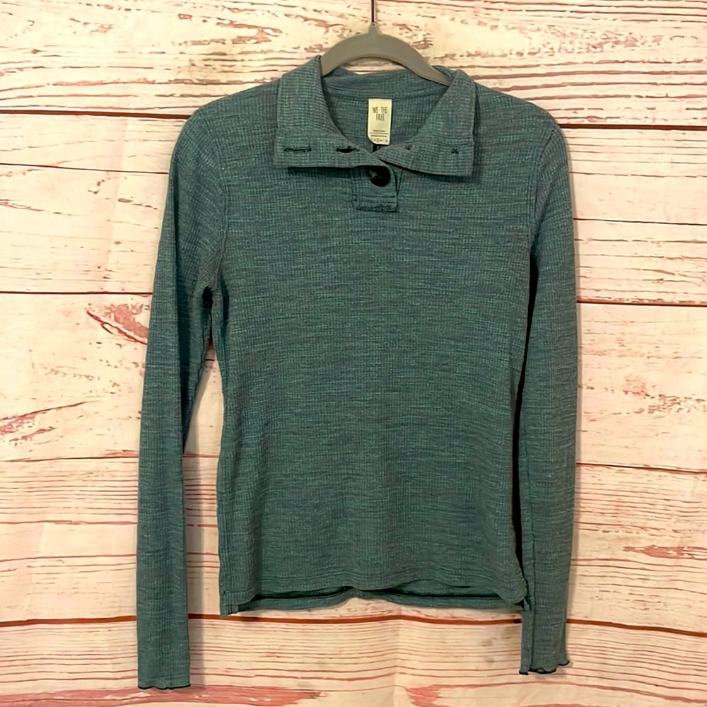 FREE PEOPLE small waffle knit collared long sleeve
